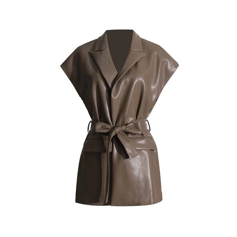 Retro-Inspired Faux Leather Waist-Control Vest One Size Brown