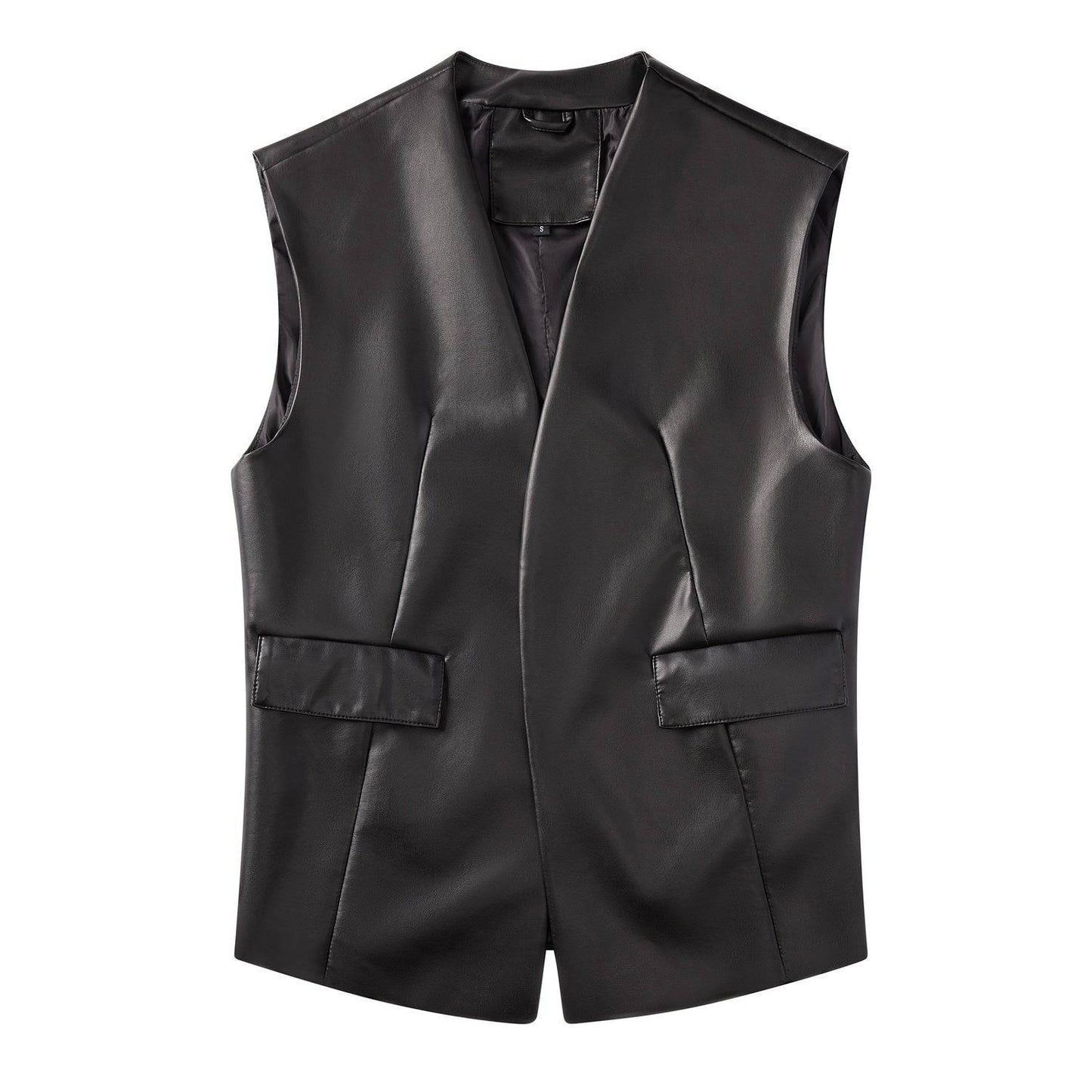 Sleek Plus Size Sleeveless Faux Leather Vest S Black