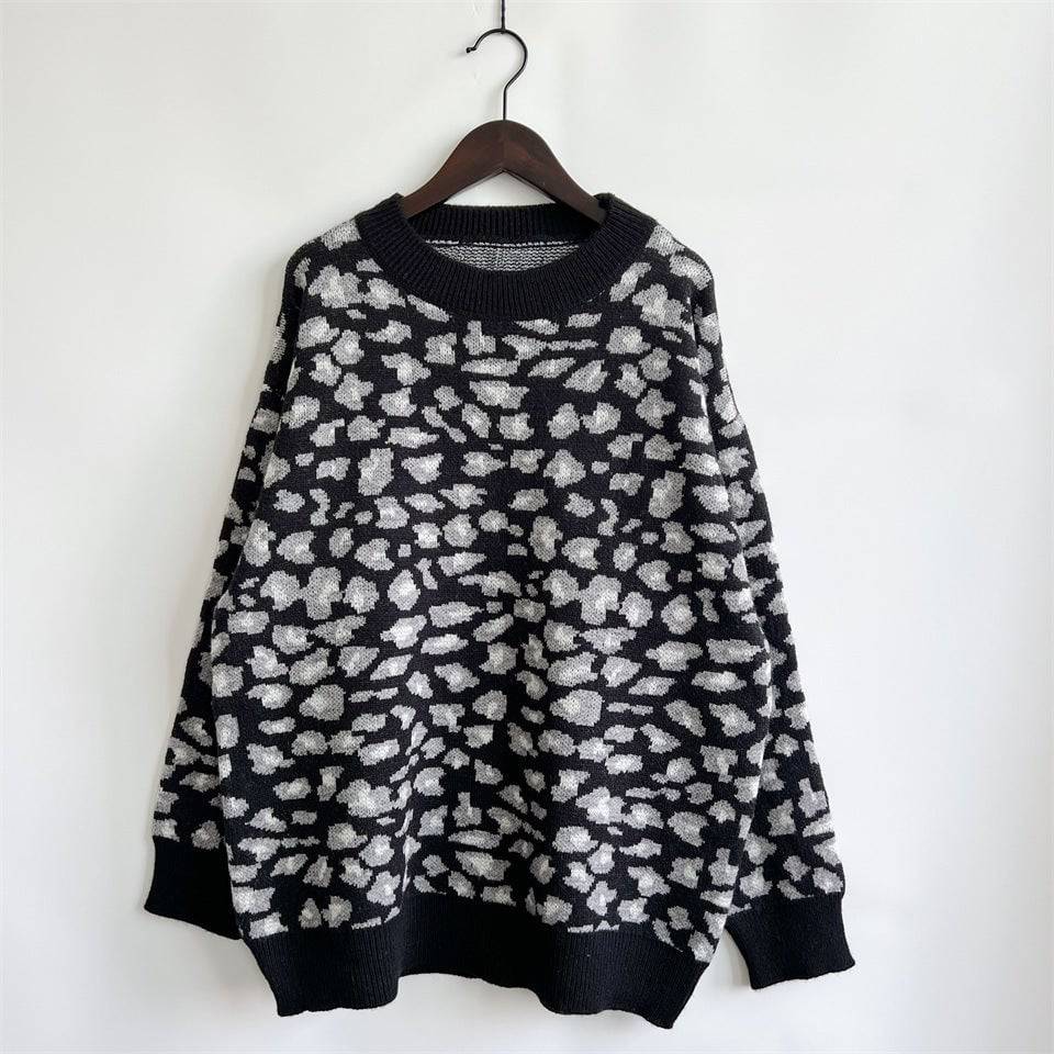 Leopard Print Sweater for Stylish Fall and Winter Casual Outfits S Dark Gray