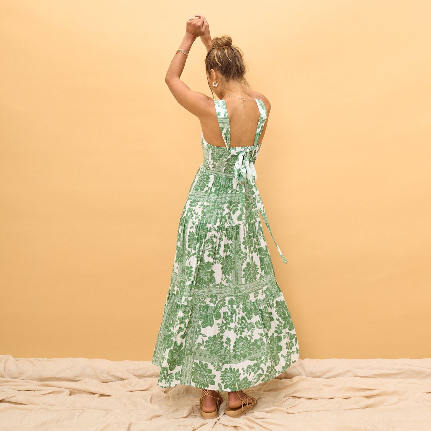 Green Bohemian Vacation Beach Dress