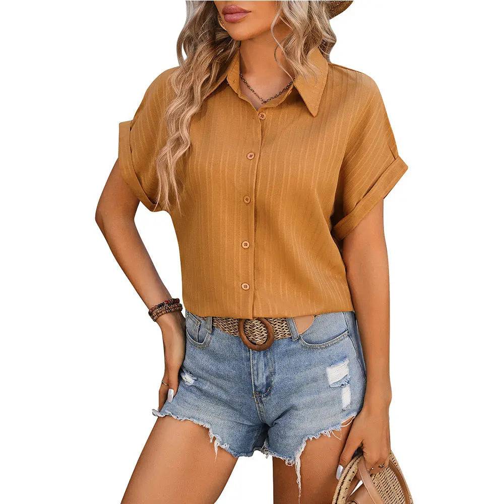 Women's Casual Polyester Shirt with Regular Fit S Khaki