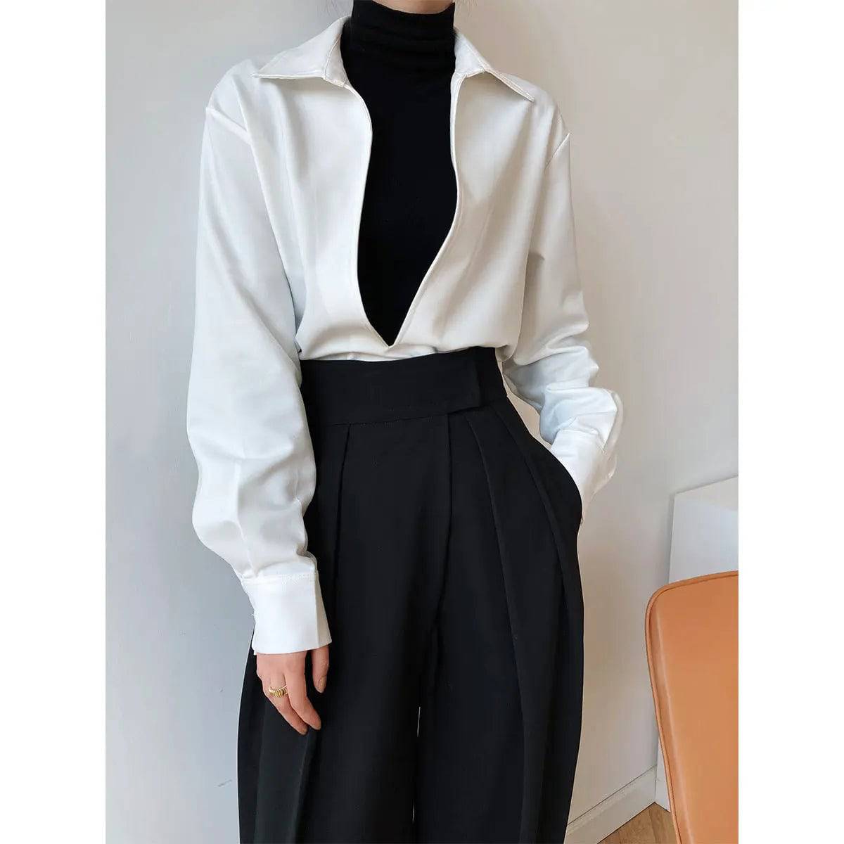 V-neck Bandage Top: Stylish Long Sleeve Outerwear for Women S White