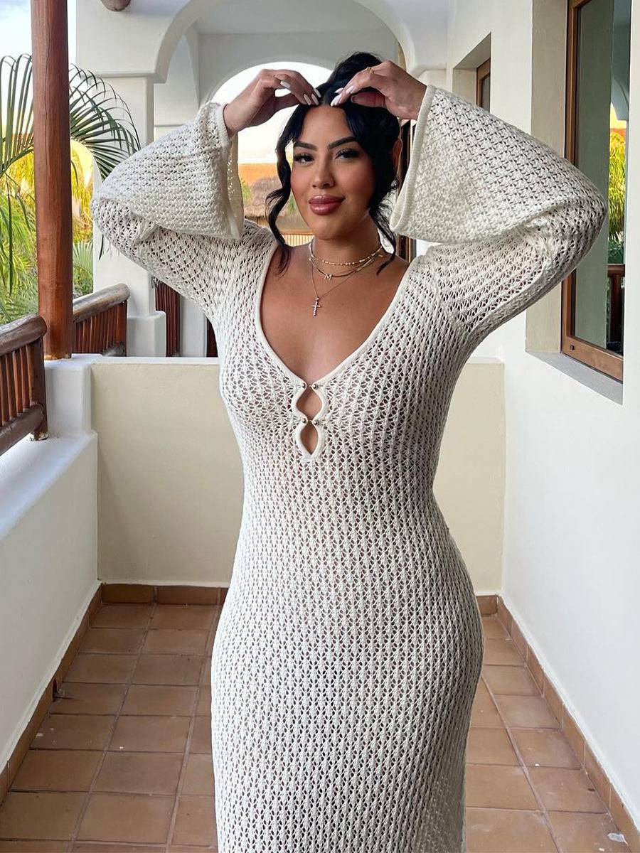 Sexy Long Sleeve Backless Maxi Dress S White