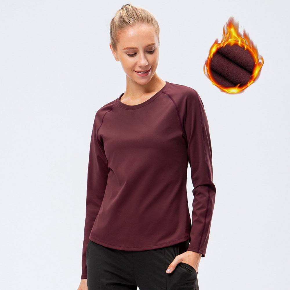 Warm Nylon Fleece-Lined Long Sleeve Sports Top for Women 2 Burgundy