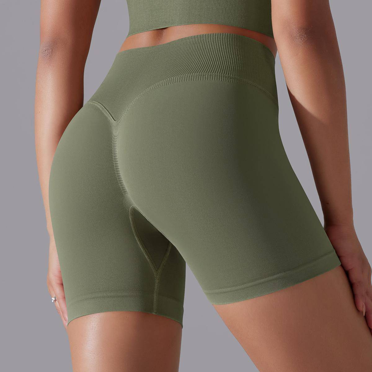 High Waist Seamless Yoga Shorts for Women with Hip Lift and High Elasticity S Shorts-Green-Gray