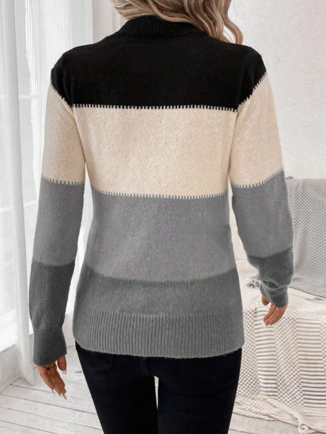 Gray Color Block Long Sleeve Sweater