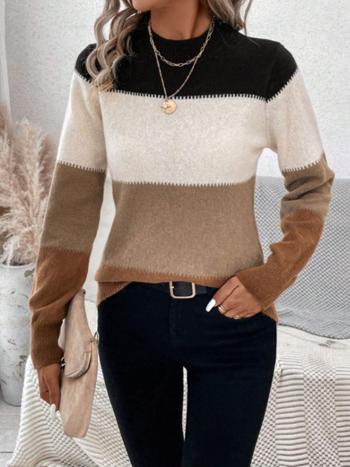 Color Block Long Sleeve Sweater