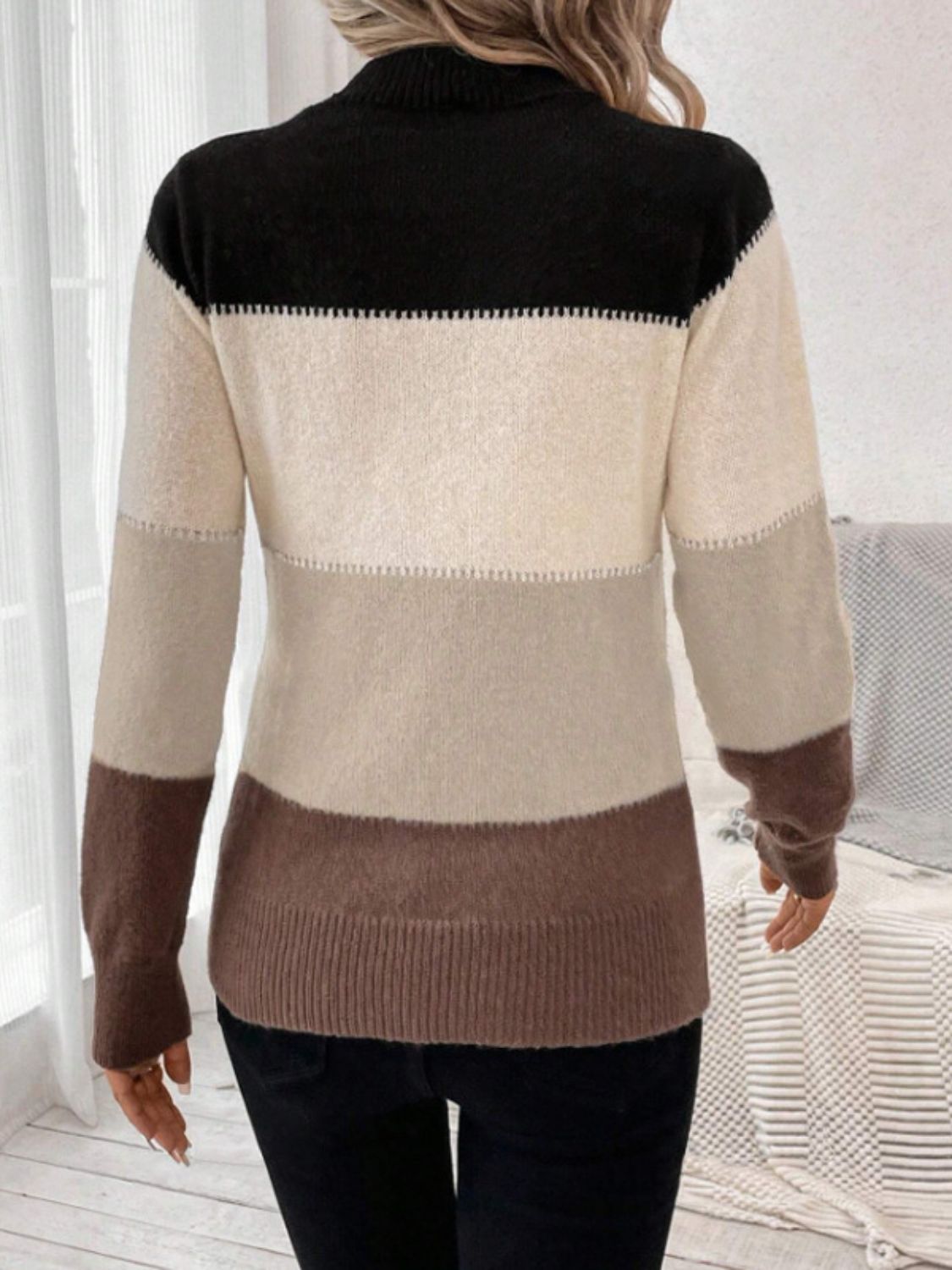 Camel Color Block Long Sleeve Sweater