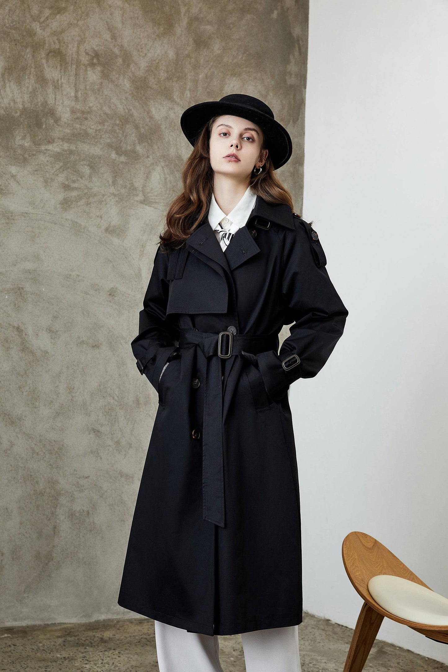 Elegant Korean Autumn Winter Trench Coat with Waist Slimming Effect
