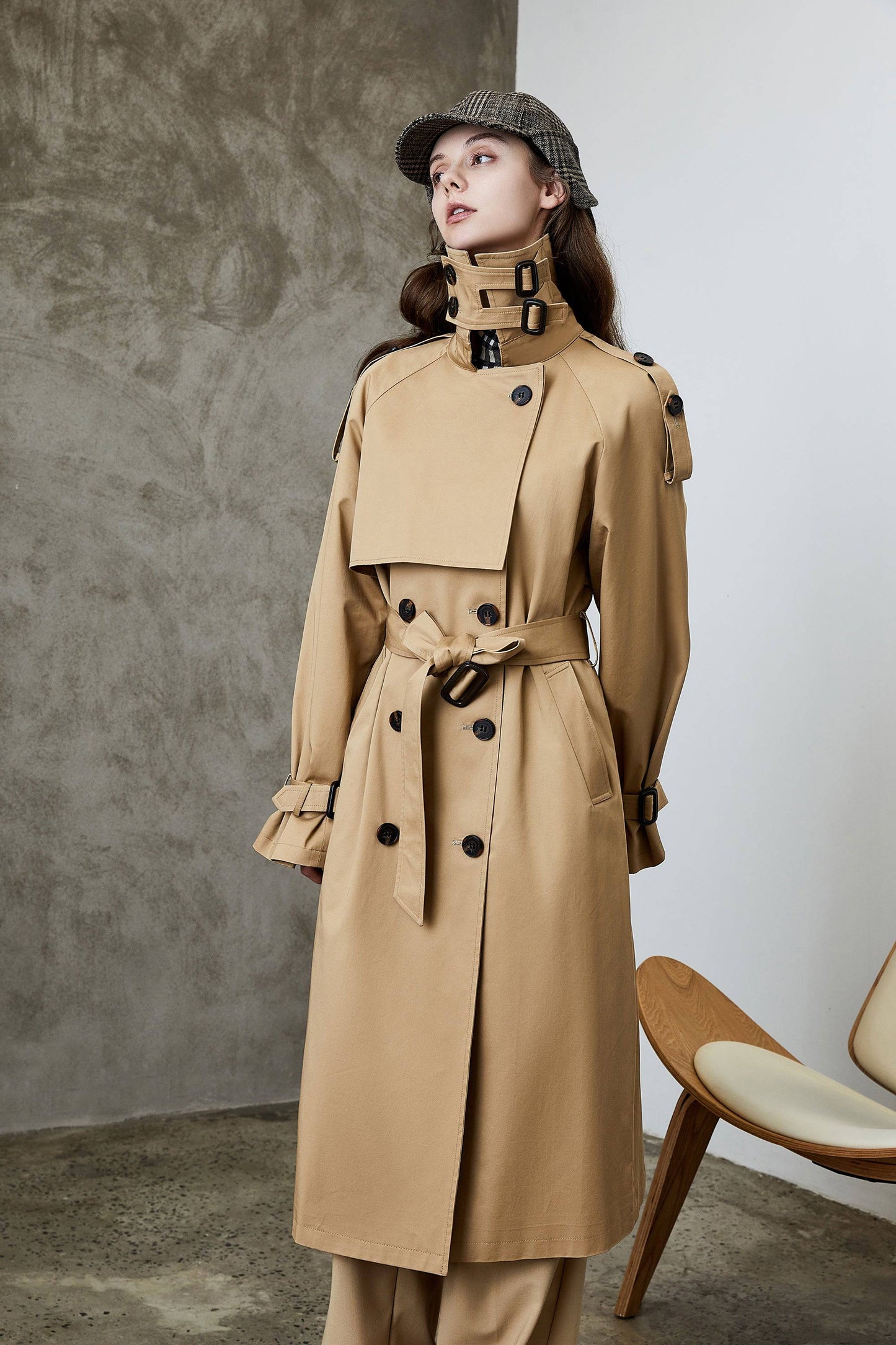 Elegant Korean Autumn Winter Trench Coat with Waist Slimming Effect