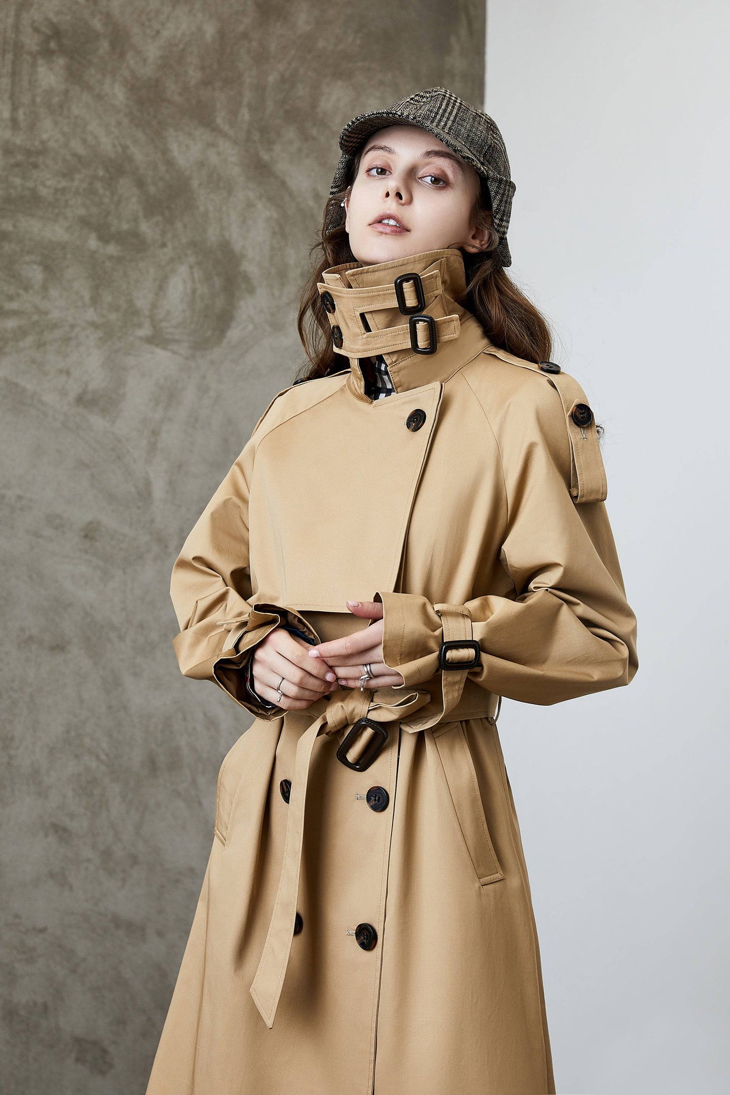 Elegant Korean Autumn Winter Trench Coat with Waist Slimming Effect