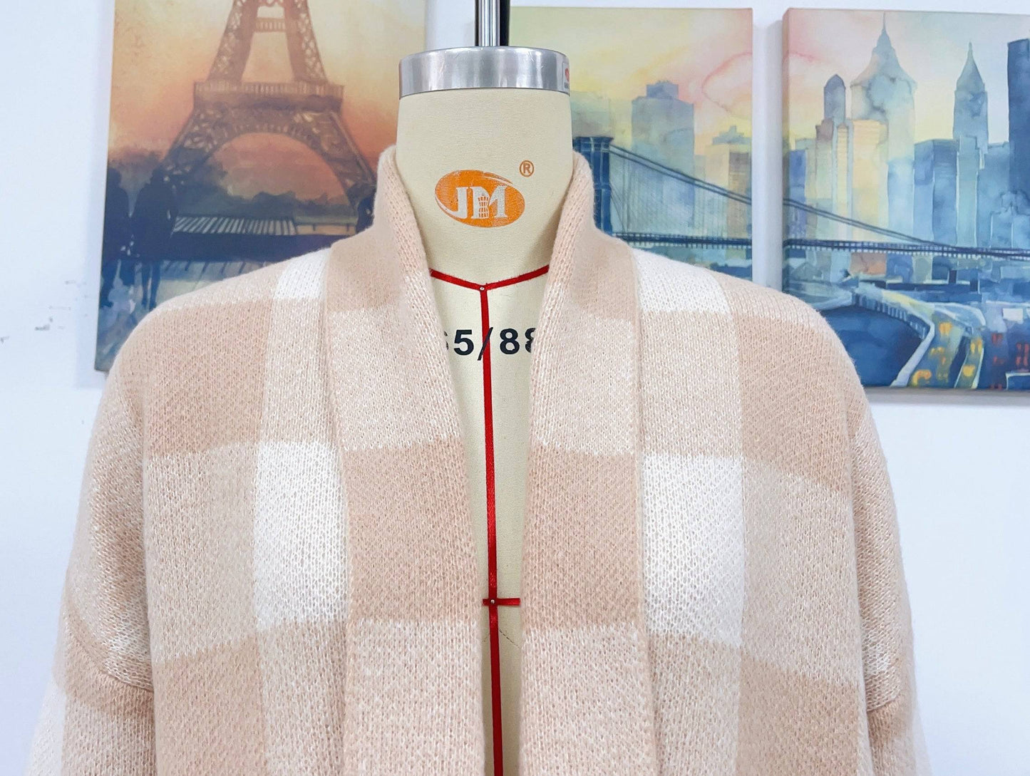 Loose Plaid Color Knitted Cardigan Sweater for Women