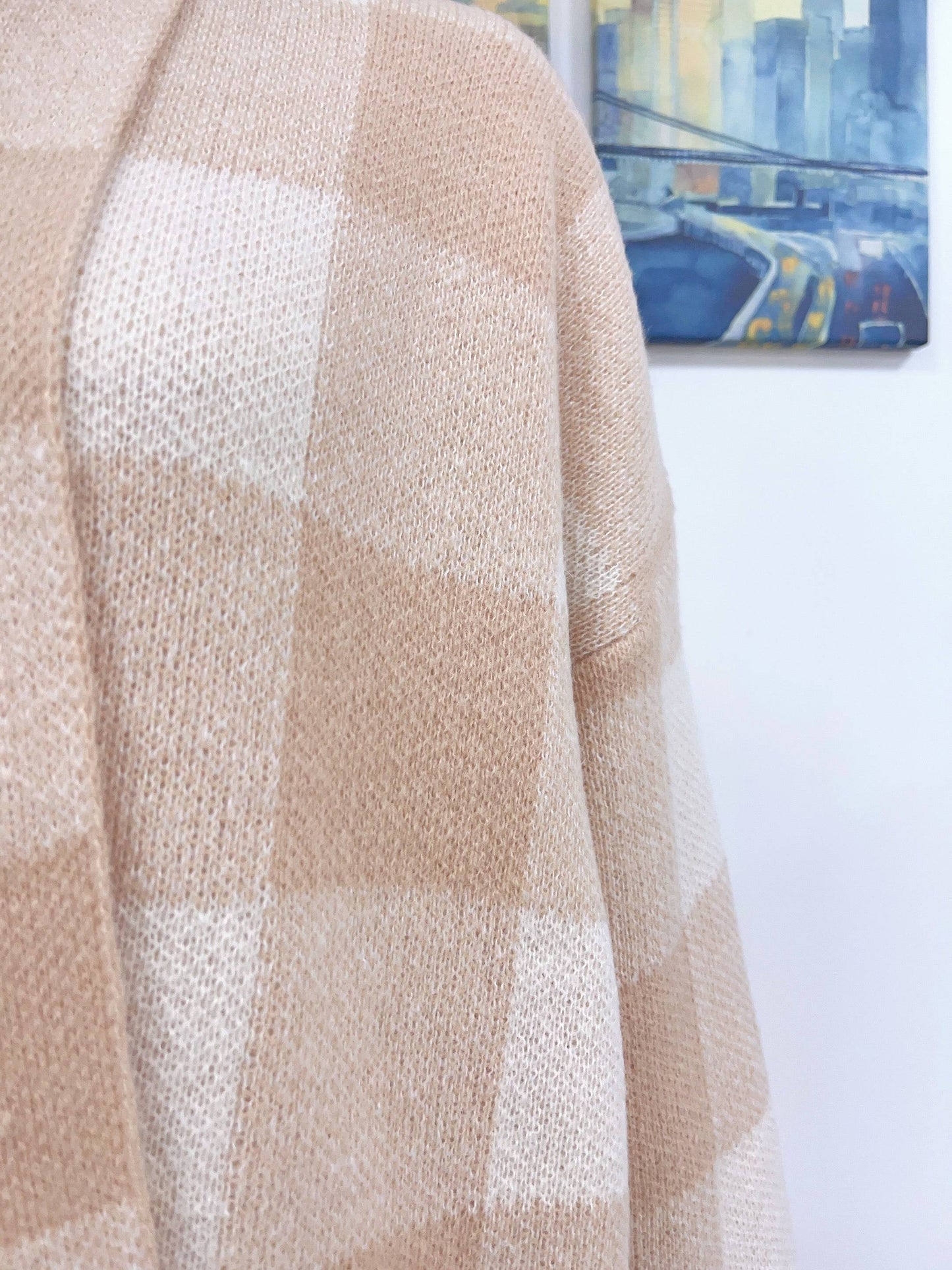 Loose Plaid Color Knitted Cardigan Sweater for Women