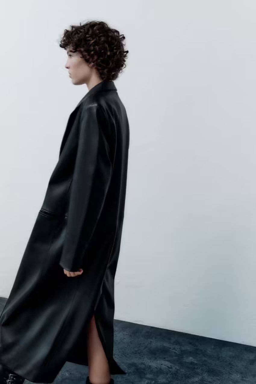 Sophisticated Long Faux Leather Trench Coat for Stylish Women