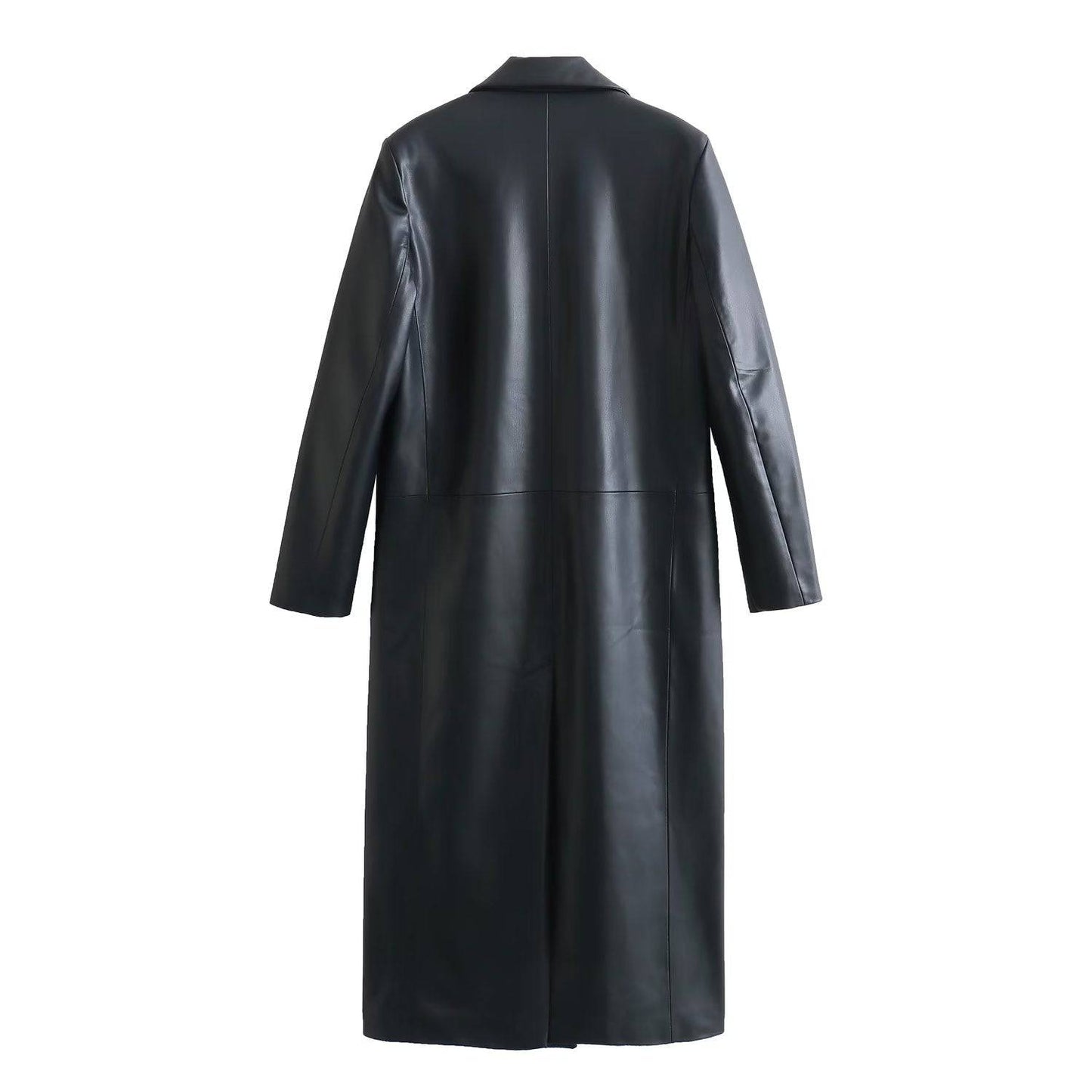 Sophisticated Long Faux Leather Trench Coat for Stylish Women