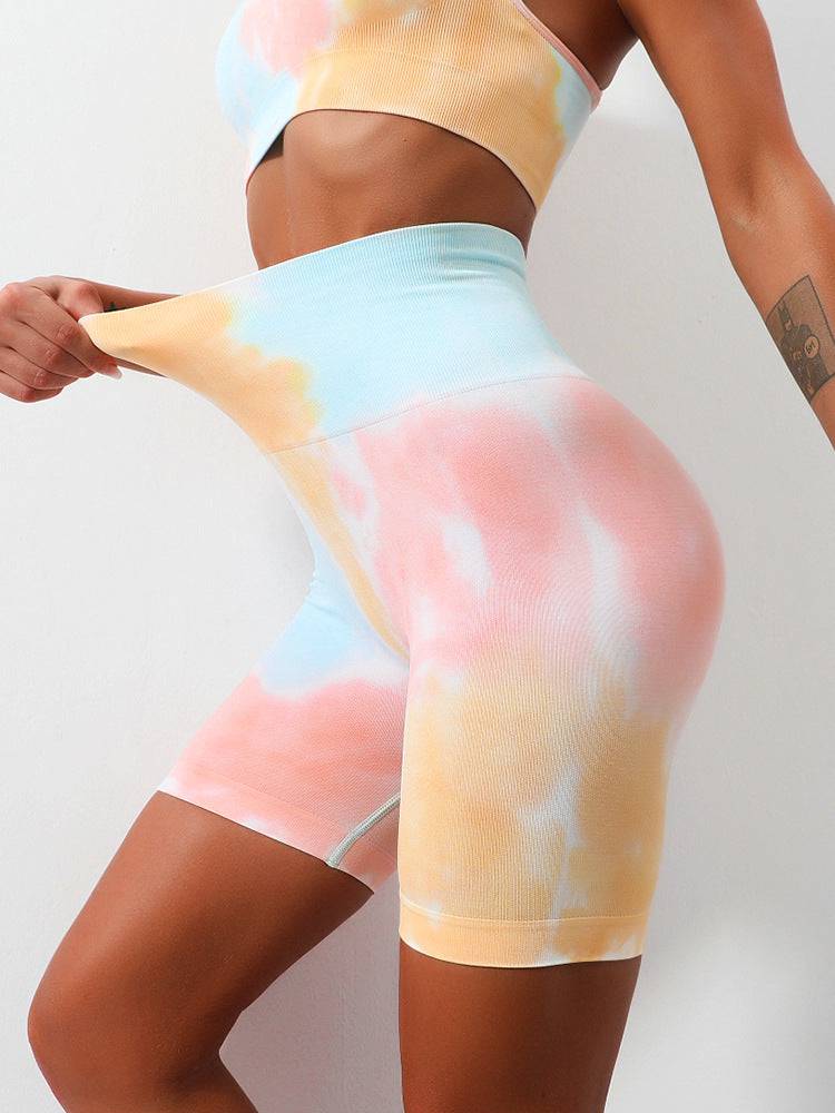 High Rise Tie Dye Yoga Shorts for Women
