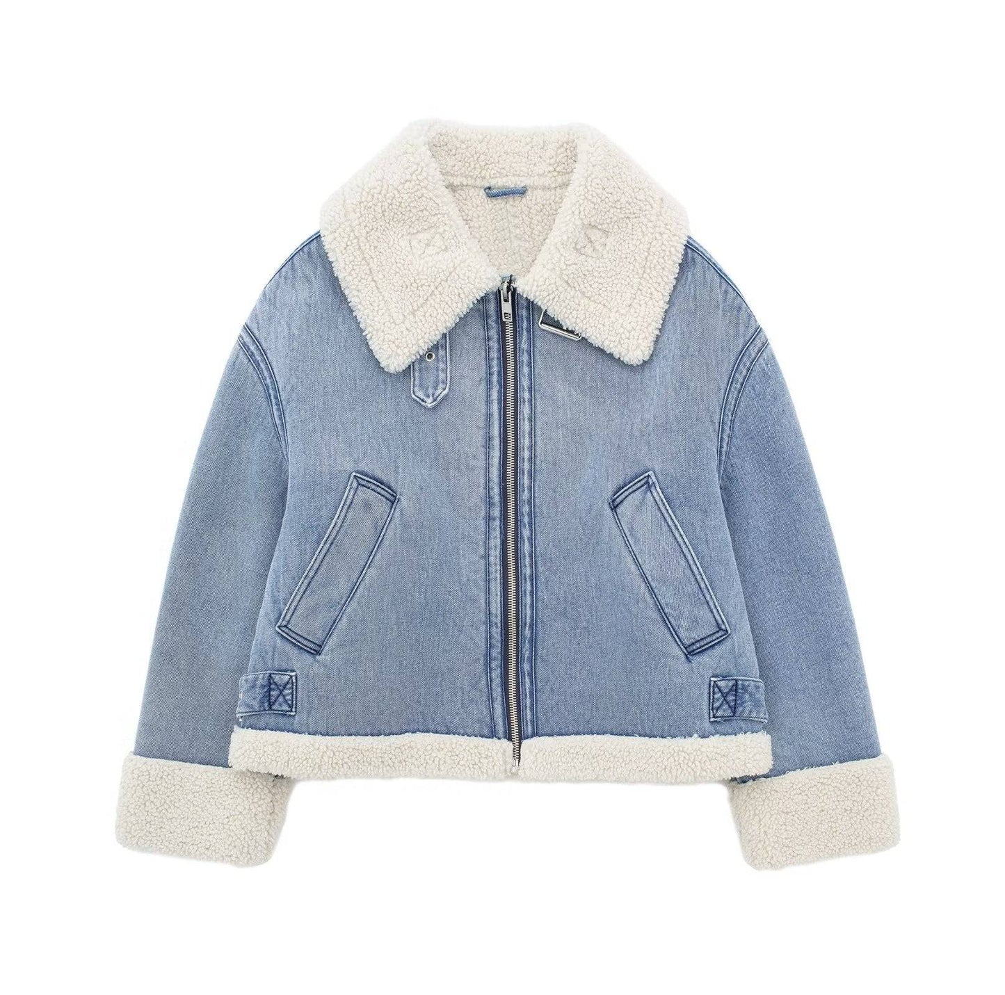 Winter Women's Reversible Street Style Jacket with Distressed Wash Effect