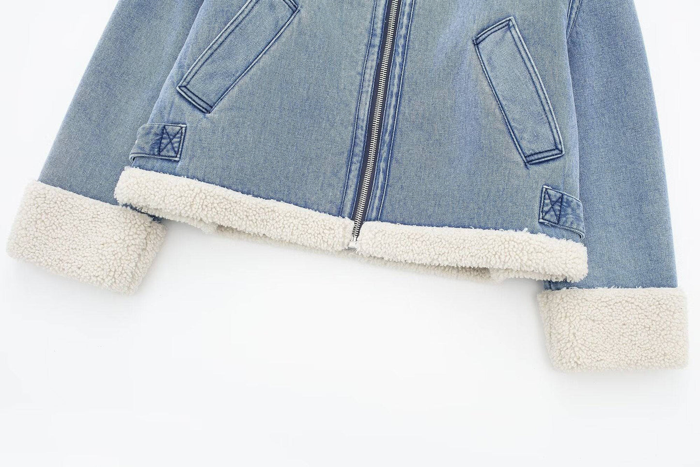 Winter Women's Reversible Street Style Jacket with Distressed Wash Effect