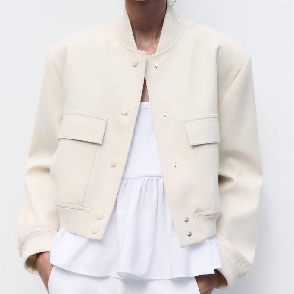 Spring Women's Casual Loose Fit Bomber Jacket with Large Pockets