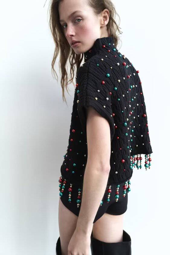 Pearl-Embellished Tassel Knit Vest for Women's Winter Fashion