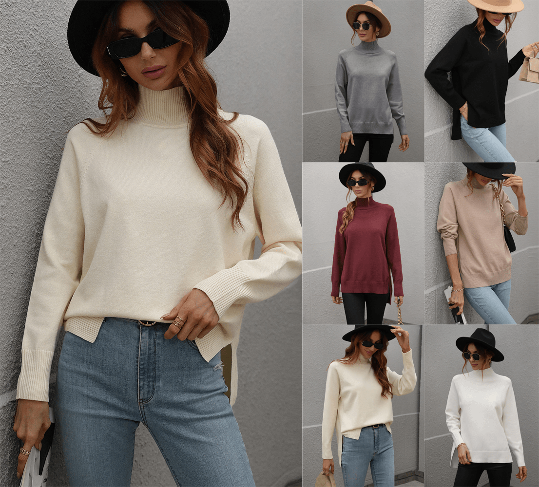Women's Solid Color Turtleneck Sweater for Autumn and Winter