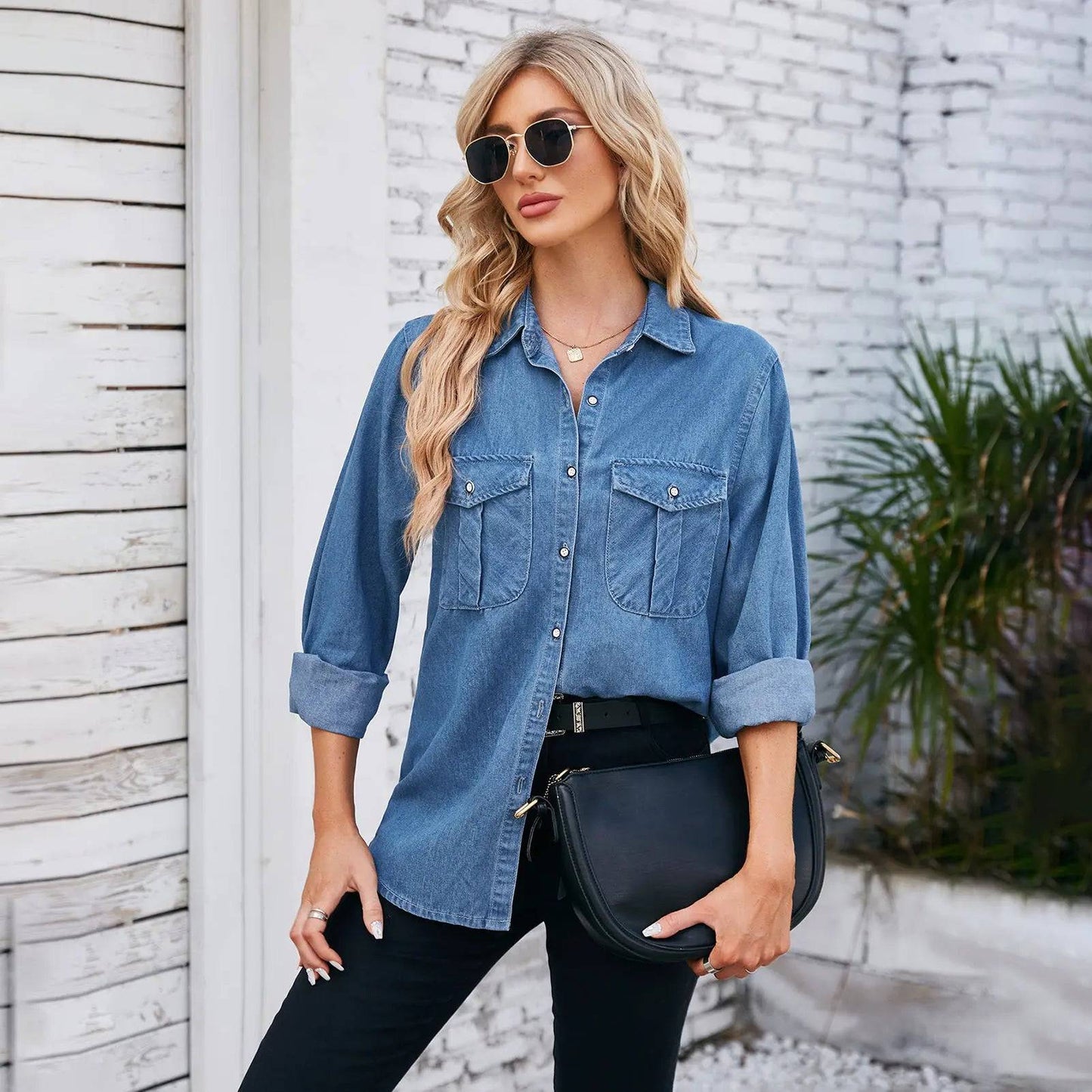 Denim Button Up Dress Long Sleeve