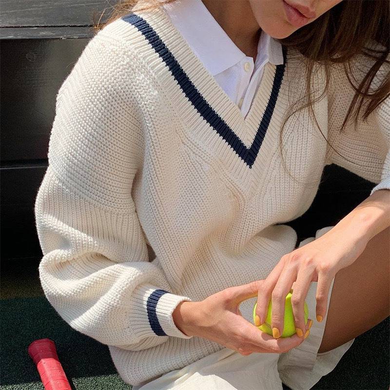 Casual Chic V-Neck Woolen Sweater for Women