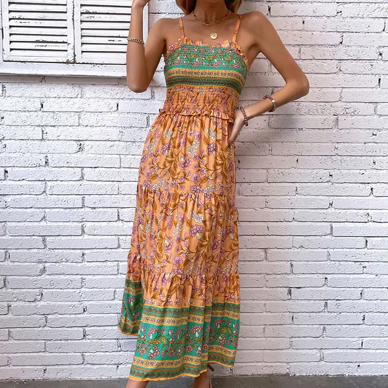 Floral Ruffled Maxi Dress for Summer Vacation