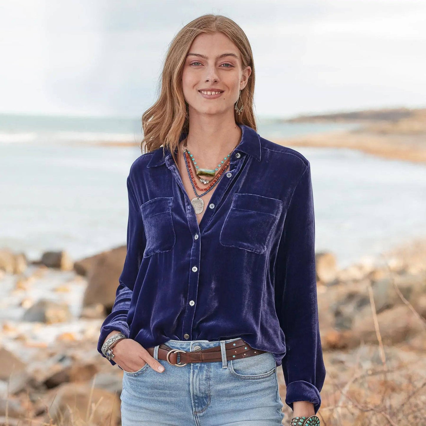 Velvet Long Sleeve Loose Fit Shirt for Women
