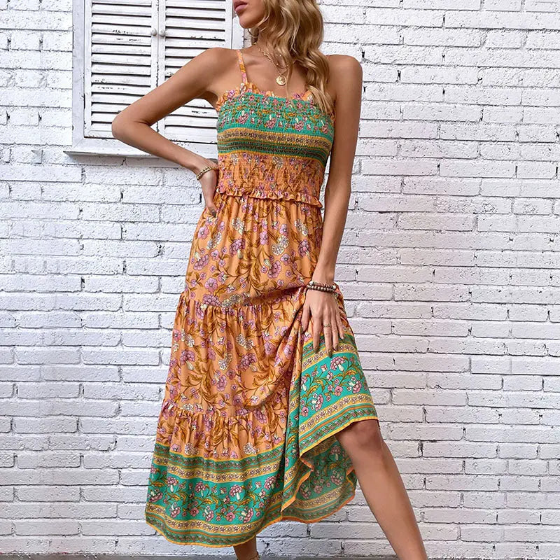 Floral Ruffled Maxi Dress for Summer Vacation