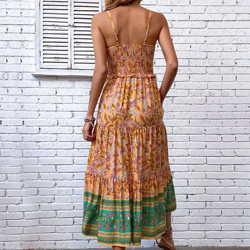 Floral Ruffled Maxi Dress for Summer Vacation