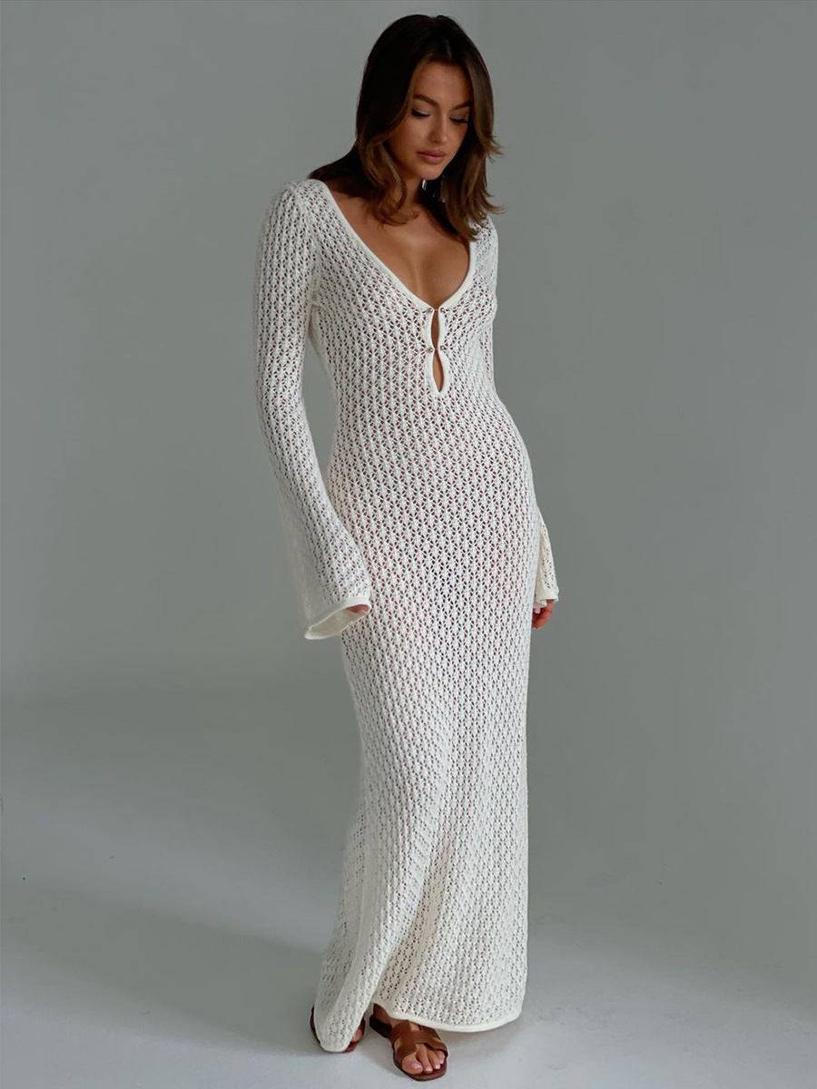 Sexy Long Sleeve Backless Maxi Dress