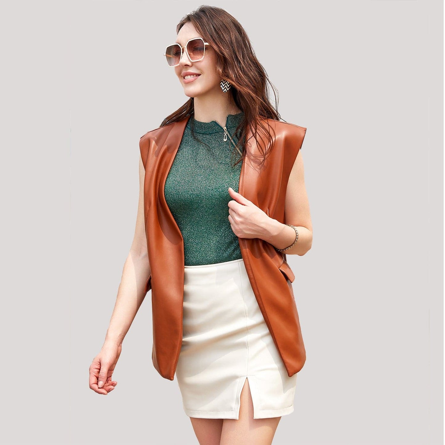 Sleek Plus Size Sleeveless Faux Leather Vest