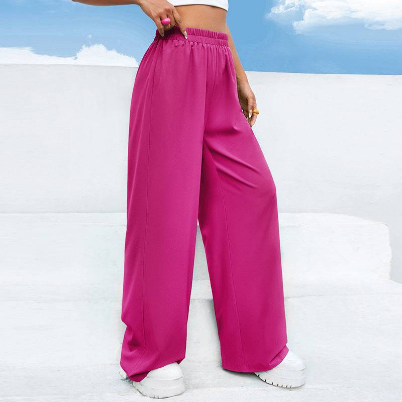 Wide Leg High Rise Sports Pants for Women - Solid Color Loose Fit Straight Leg Dance Pants