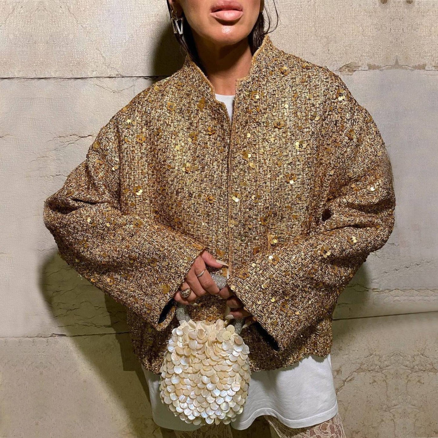 Stunning 3D Sequin-Embroidered Loose-Fit Coat for Women