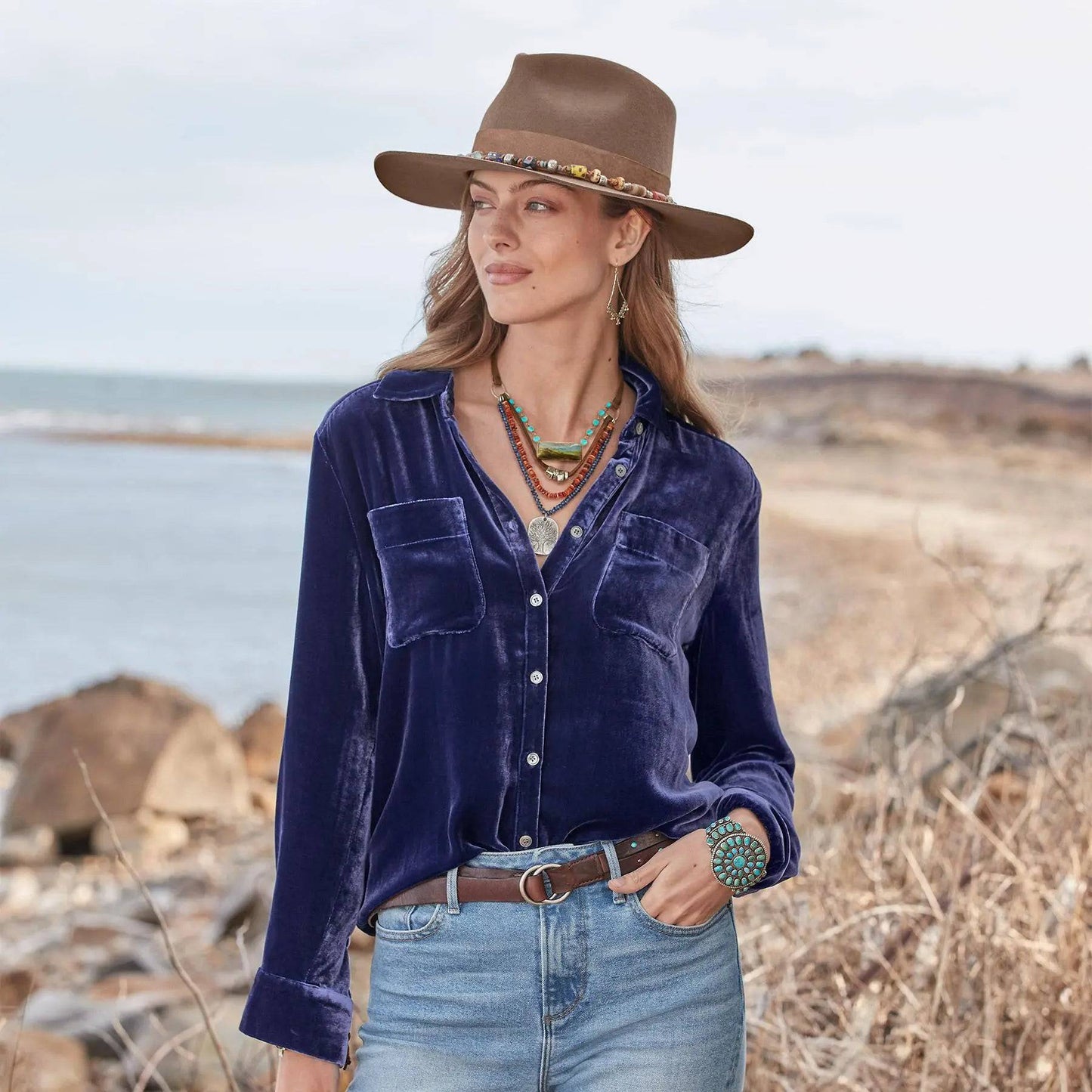 Velvet Long Sleeve Loose Fit Shirt for Women