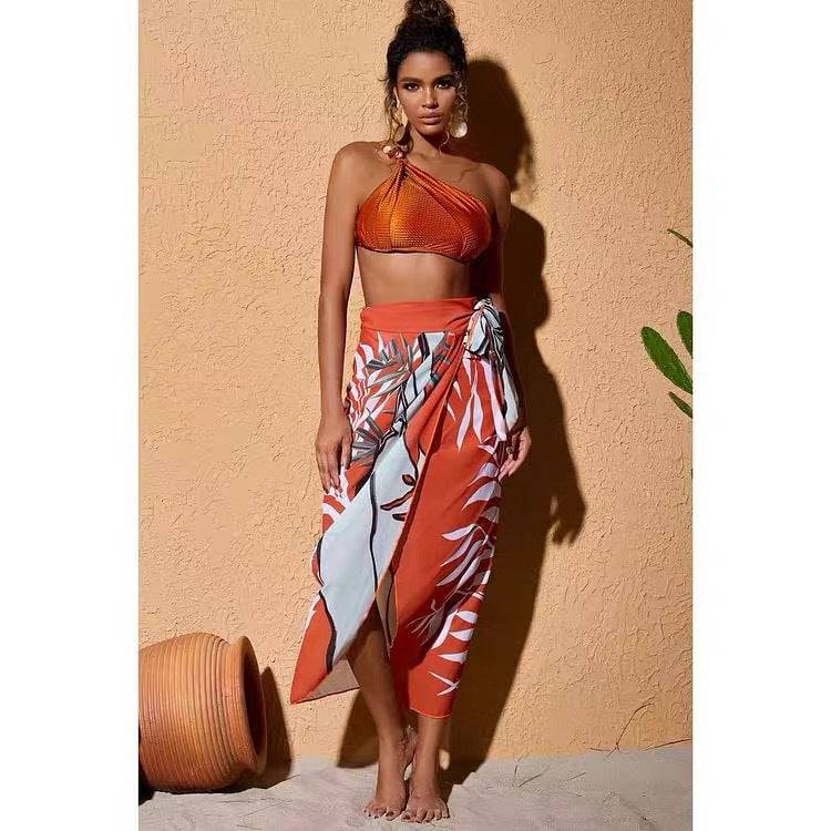 Flattering High Waist Push-Up Bikini Swimsuit with Chiffon Dress