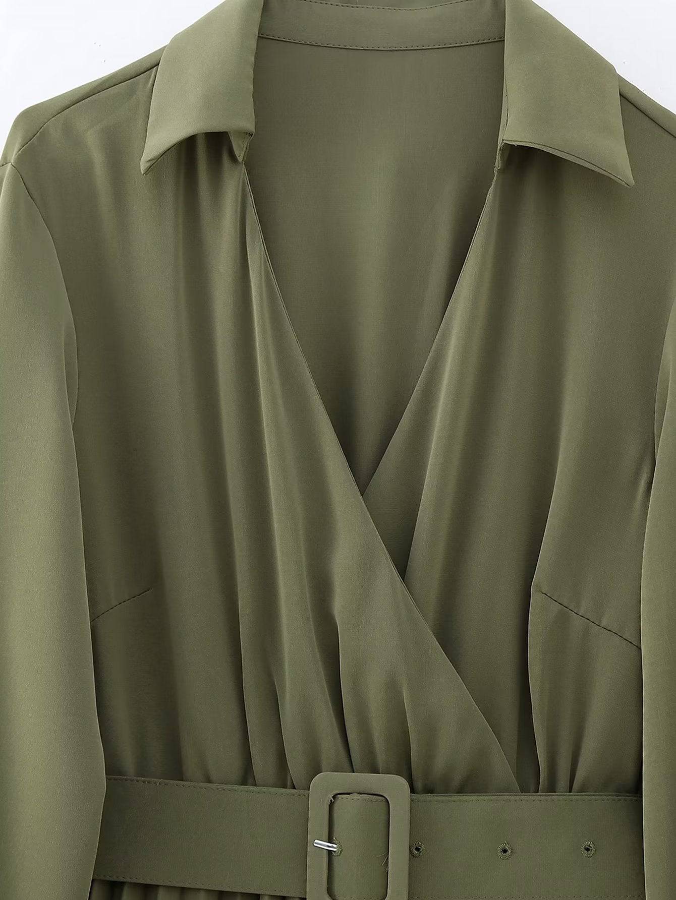 Winter Elegance: V-Neck Belted Pleated Dress for Women