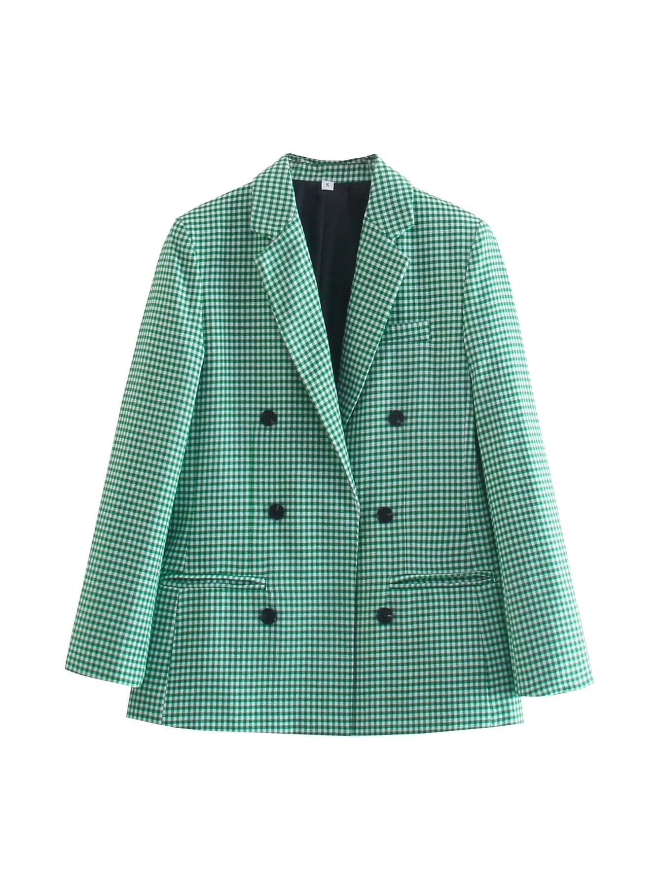 Autumn Winter Vintage Plaid Blazer with Padded Shoulders for Women