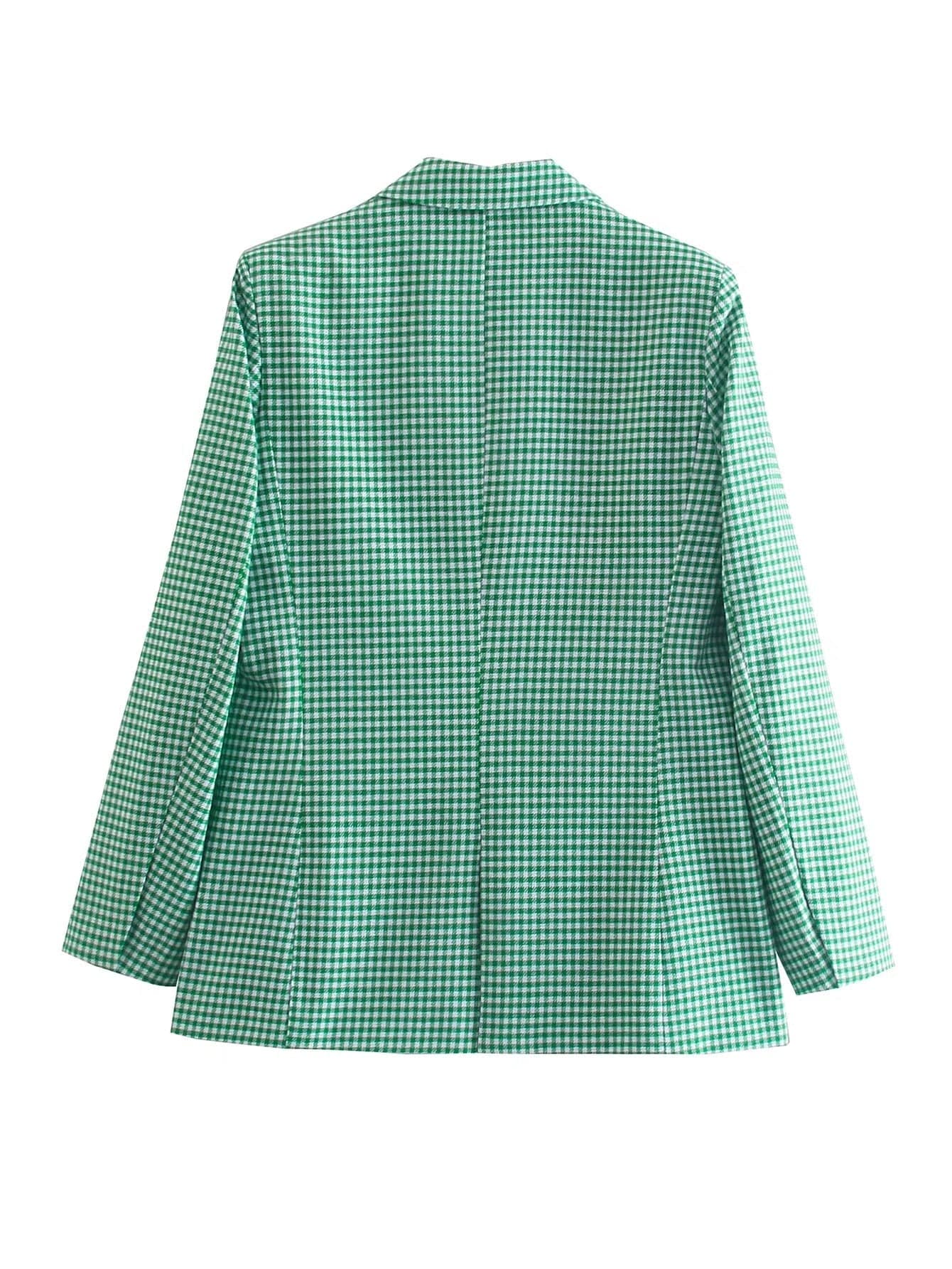 Autumn Winter Vintage Plaid Blazer with Padded Shoulders for Women