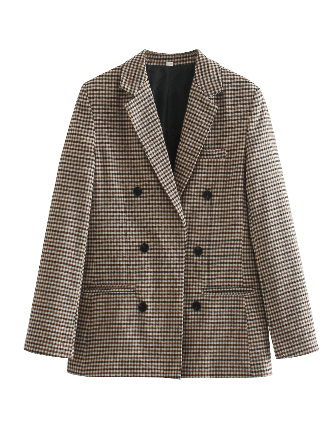 Autumn Winter Vintage Plaid Blazer with Padded Shoulders for Women