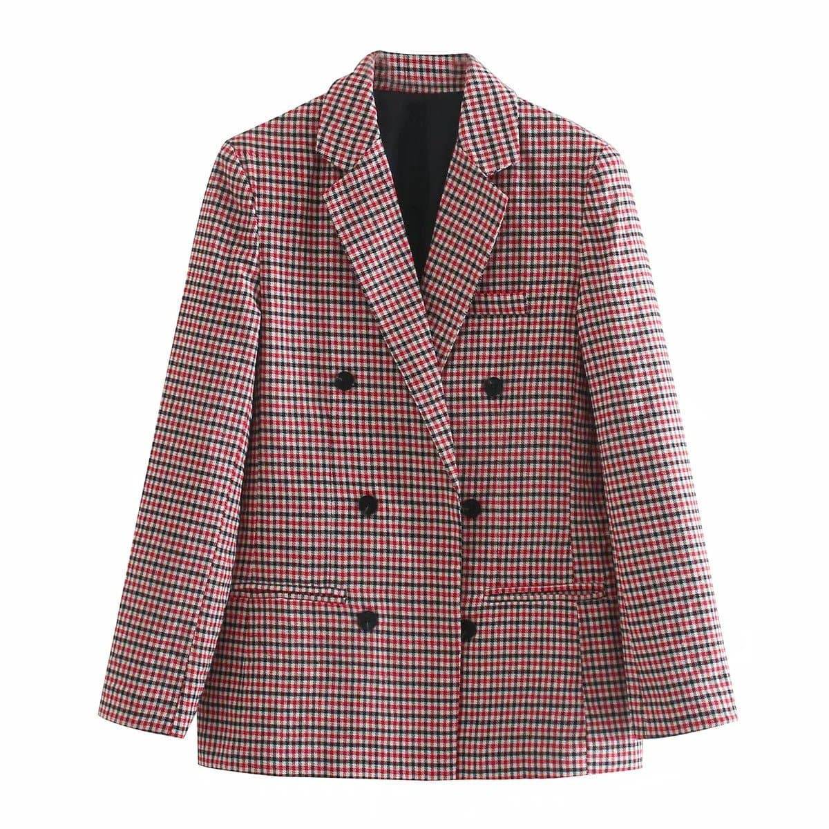 Autumn Winter Vintage Plaid Blazer with Padded Shoulders for Women S Multi