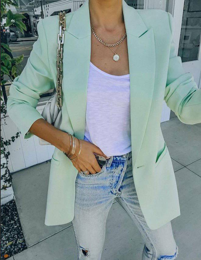 Autumn Winter Women's Solid Color Collared Long Sleeve Small Blazer