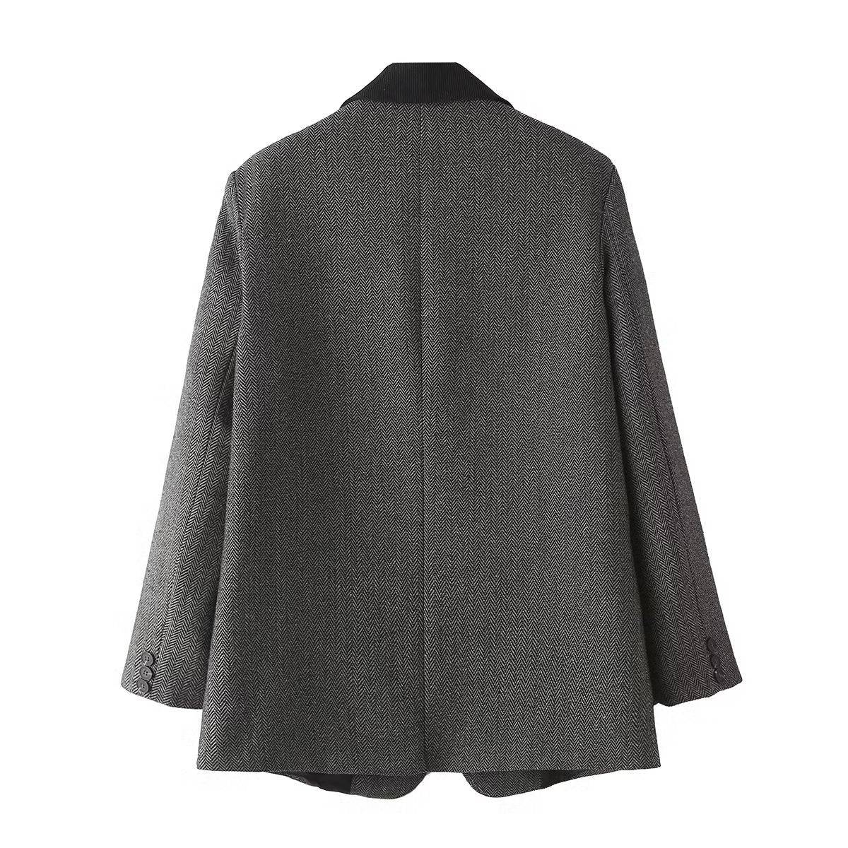 Autumn Women's Herringbone Loose Blazer in Solid Color