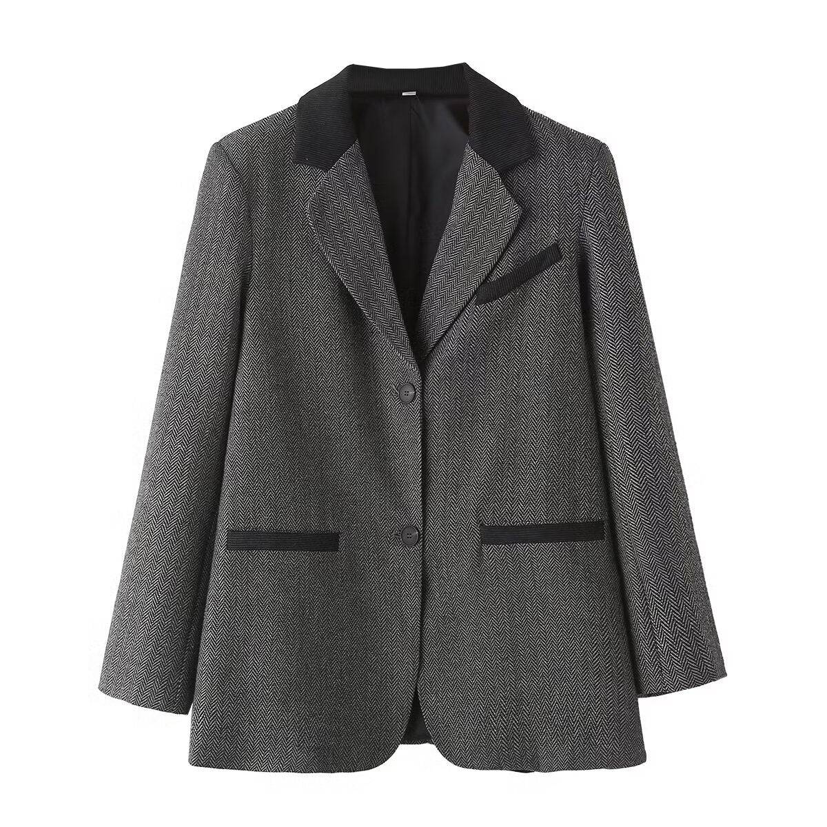 Autumn Women's Herringbone Loose Blazer in Solid Color