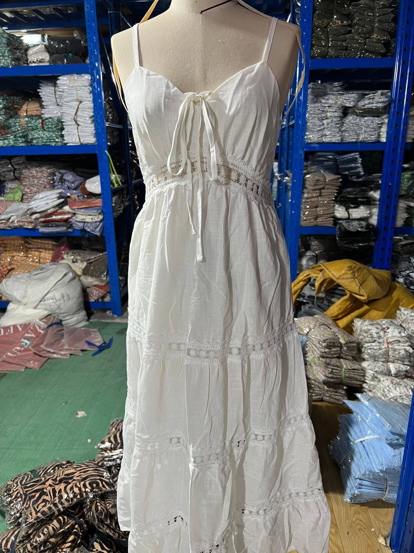 Bohemian V-Neck Sundress with Ruffle Lace Detail