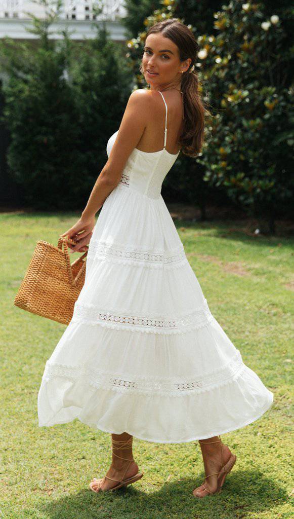 Bohemian V-Neck Sundress with Ruffle Lace Detail