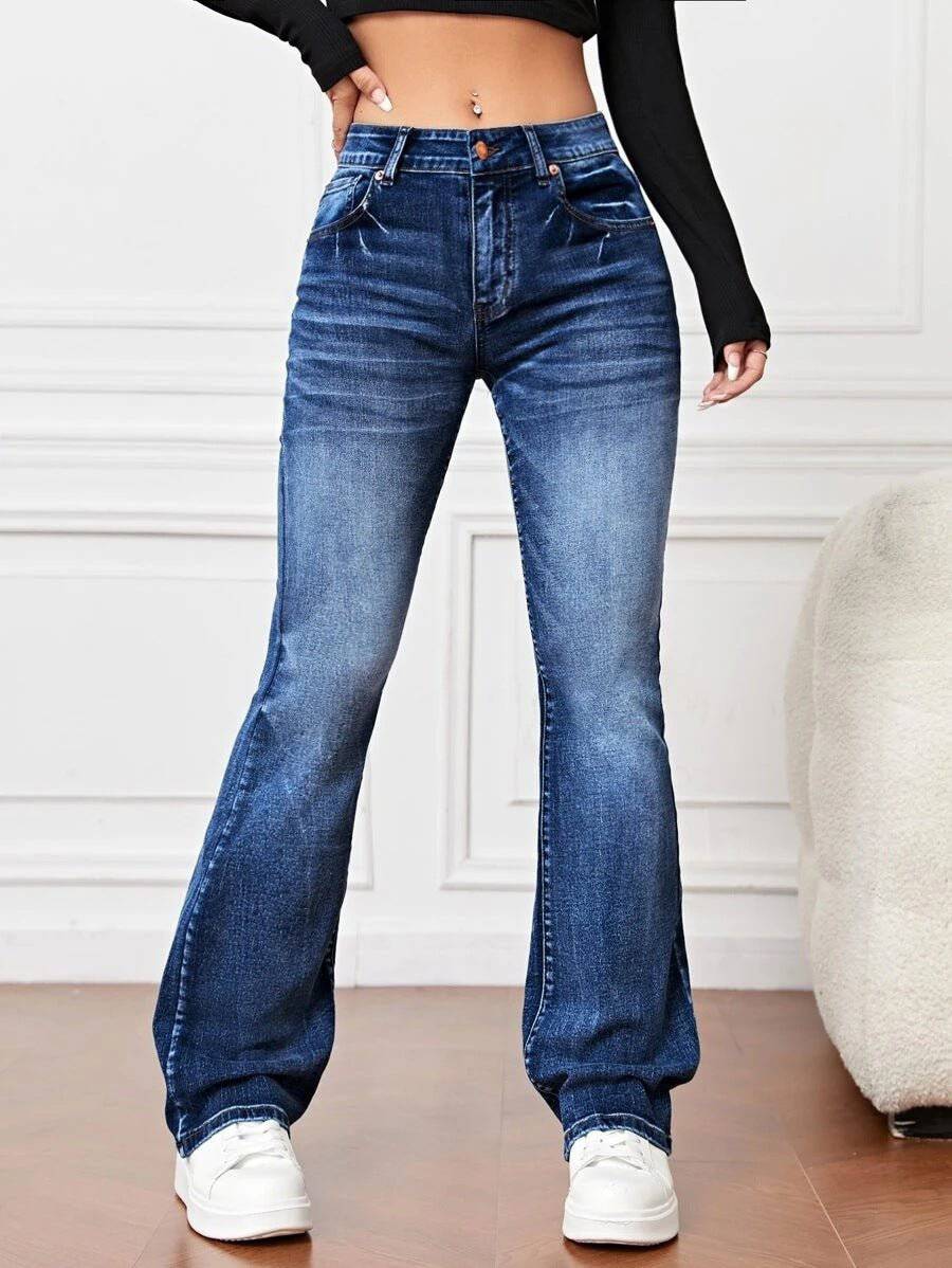 Bootcut Denim Trousers with Slim Fit for Women S Navy Blue
