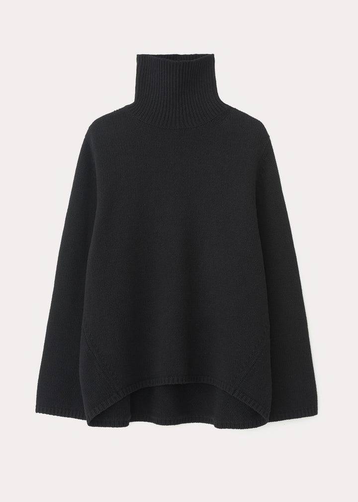 Casual 50% Wool Turtleneck Sweater for Women One Size Black