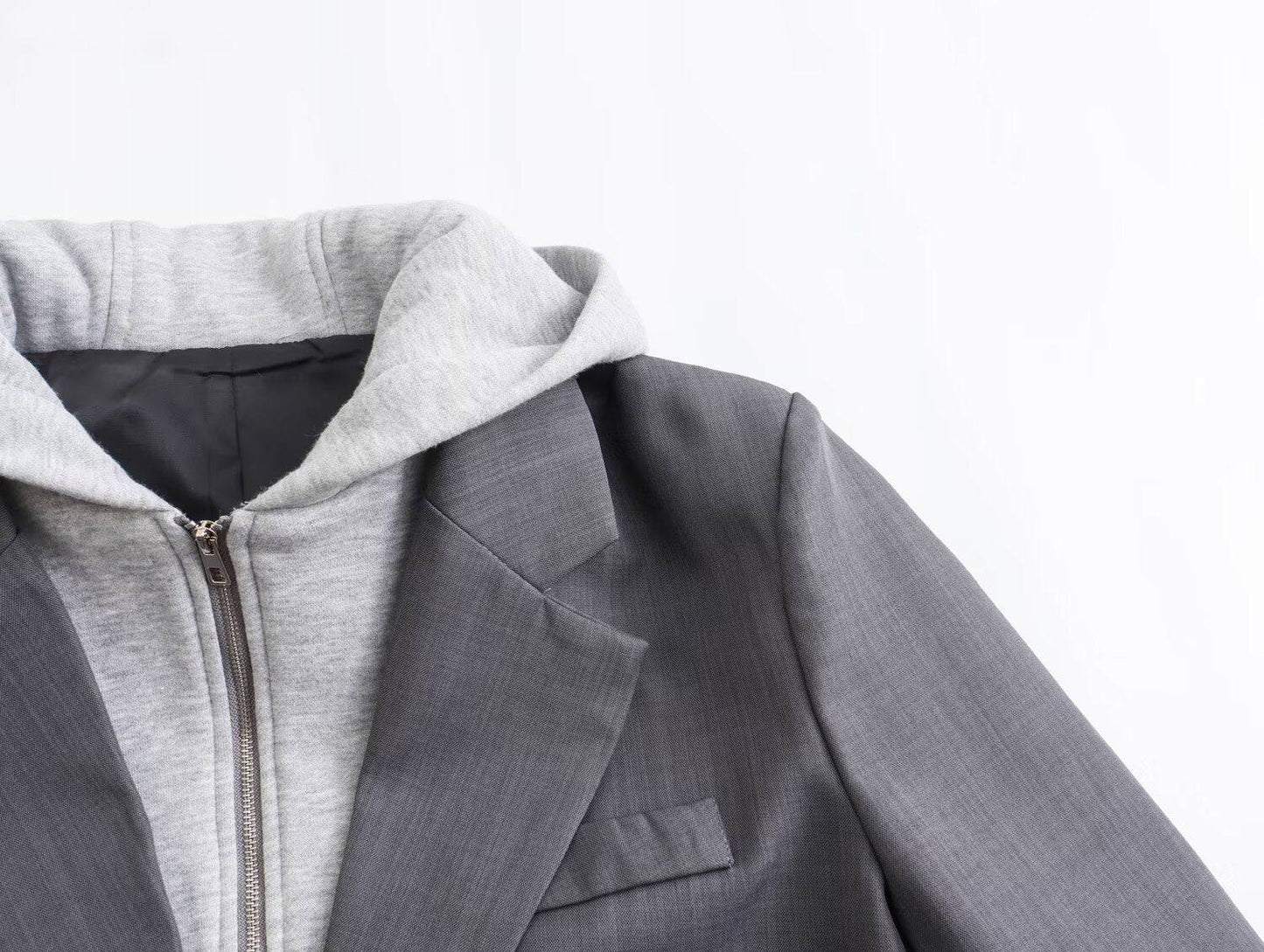 Casual Women's Hooded Blazer with Polo Collar